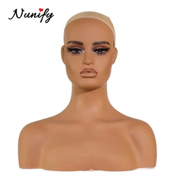 DUNIHead-Tête de Mannequin Visage Carré avec Support, Tête de Femme Réaliste, Glam, Maquillage pour Poser des Perruques