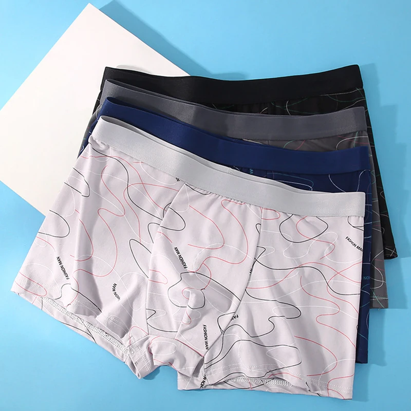 I K.REA Men Boxers Sports Underwear Underpants Shorts XL 2XL 3XL 4XL Simple Line Breathable Fashion Sports Fitness