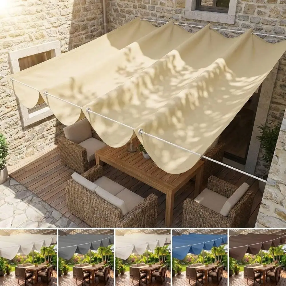 Waterproof Wave Retractable Sun Shade Canopy Heavy Duty UV Protection Outdoor Balcony Sun Awning Thick Polyester Rainproof