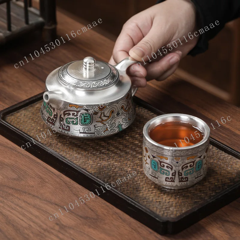 999 Sterling Silver, A Pot and A Cup of Ceramic Gold and Silver Wrong Pattern Office Gift, Portable Travel Kung Fu Tea Set