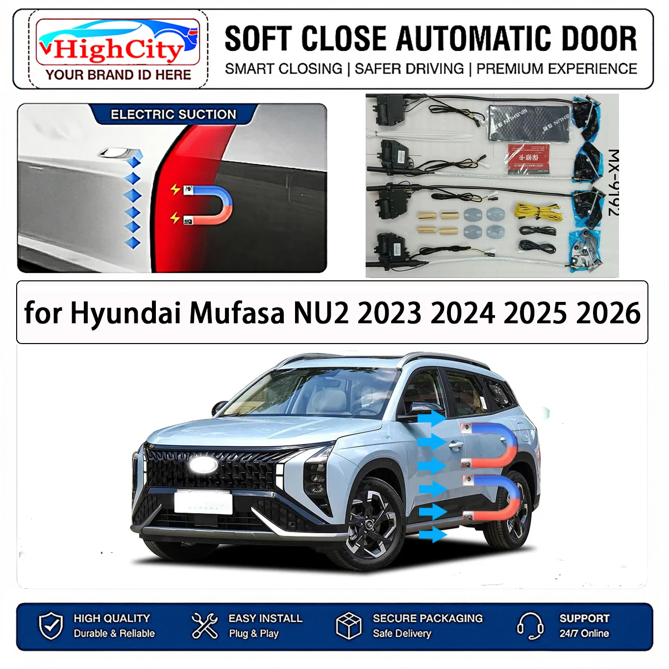 for Hyundai Mufasa NU2 2023-2026 Electric Suction Soft Close Door Kit Smart Anti Pinch Auto Cinch Latch System No Slam Silent
