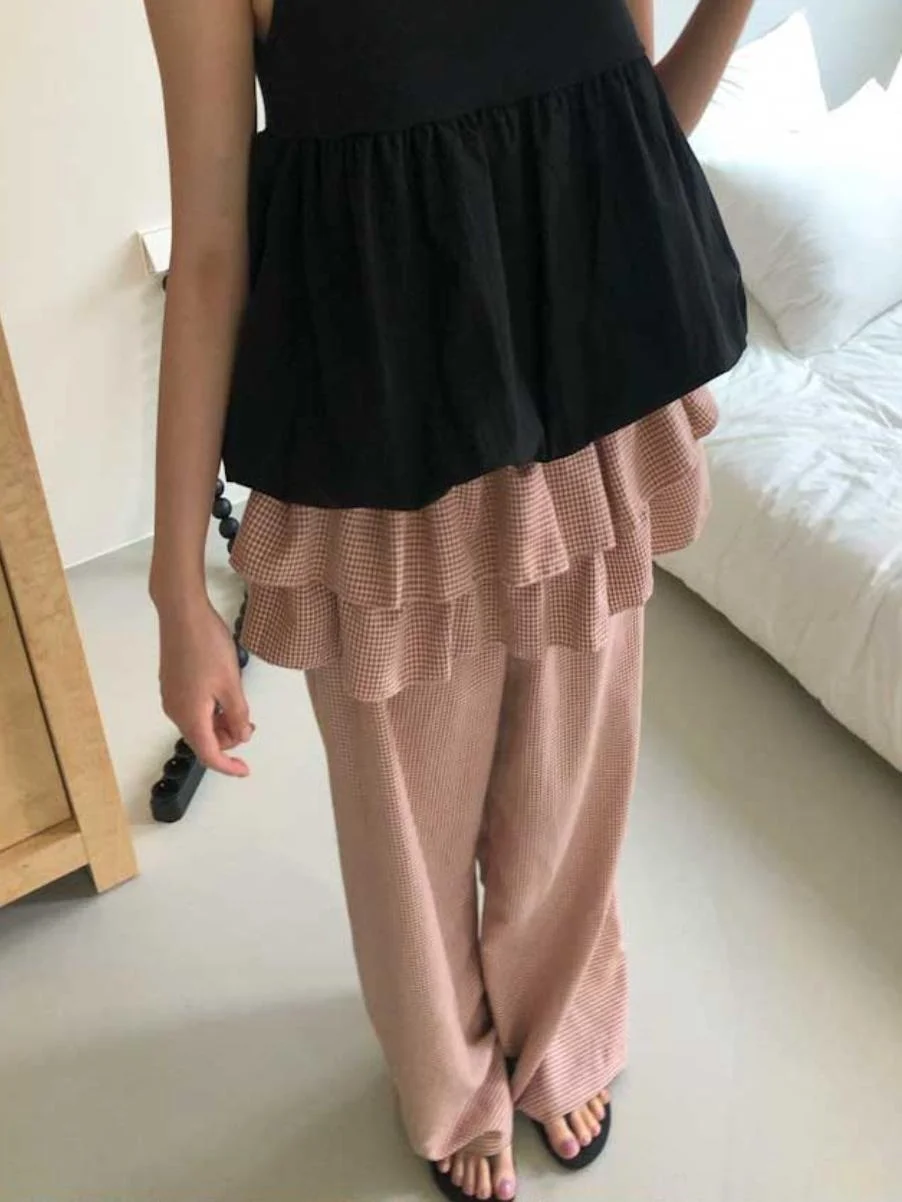 Exklusives Design, weites Bein, Freizeithose, elastische Taille, Rock, Saum, hohe Taille, lange Hose, Pendler-Sle, Damen, Premium Faion