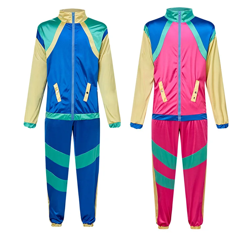 

Cosplay Costumes 1990s Disco Tracksuit 2pcs Jogging Wear Retro Style Carnival Theme Party Suit Live Cosplay Jacket And Pants