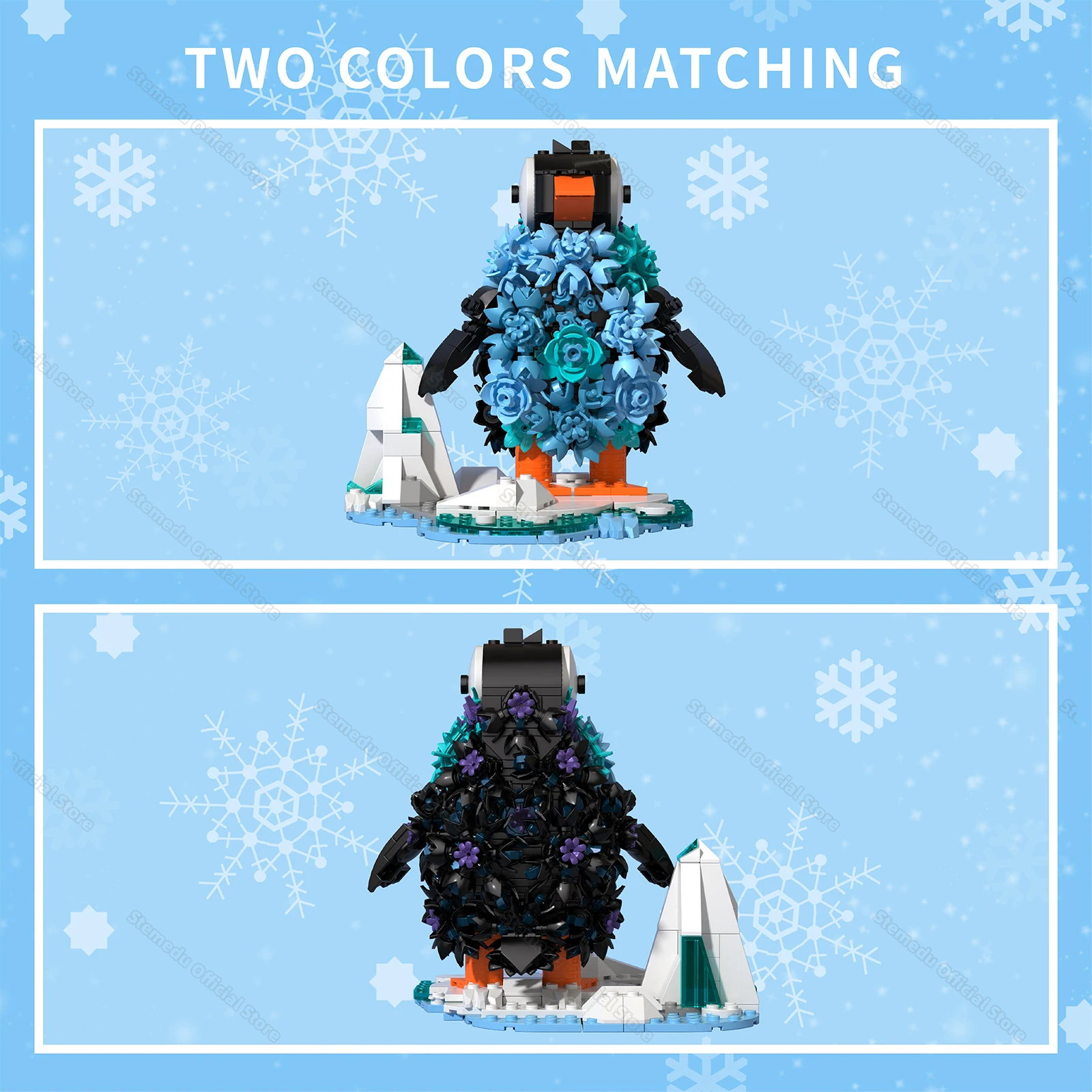 604PCS IceBloom Penguin Building Blocks Bird Animal Model Cold Ocean Polar Scene STEM Education Puzzle Brick Toys Gifts for Kids