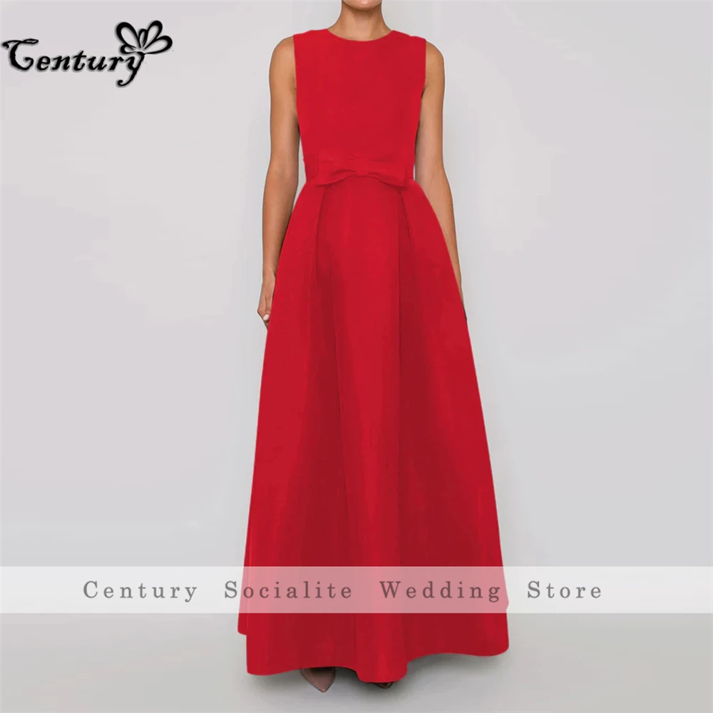 Black Prom Dress Long 2024 with Bow Sleeveless Satin Dubai Evening Dresses Arabic Formal Gowns for Women Customized