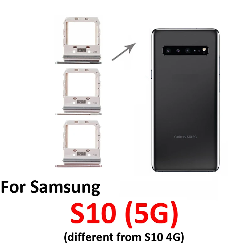 For Samsung Galaxy S10 5G G977 G977B Phone New SIM Tray Slot Chip Card Holder Pocket Parts With Pin Grey Silver Gold