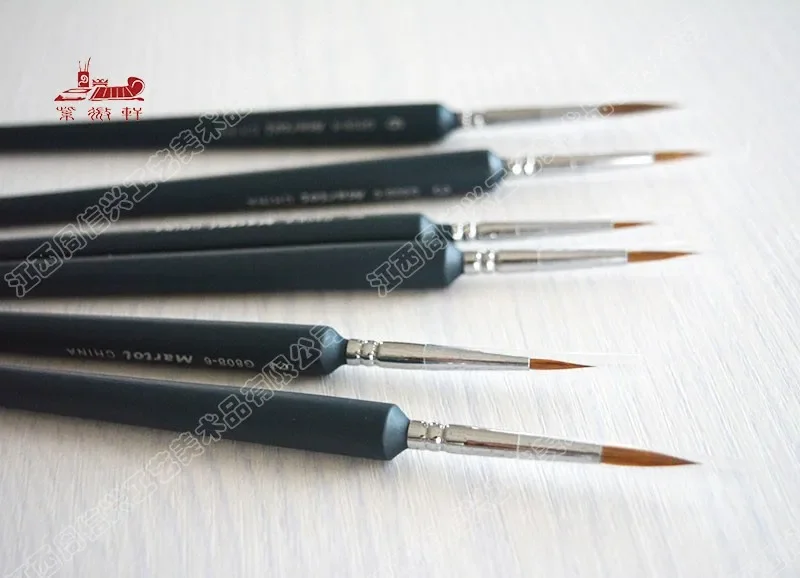 6Pcs/Set Watercolor Brush Weasel Hair short Wooden Handle Artist Paint Brushes Head Hook Line Pen Professional Art Supplies
