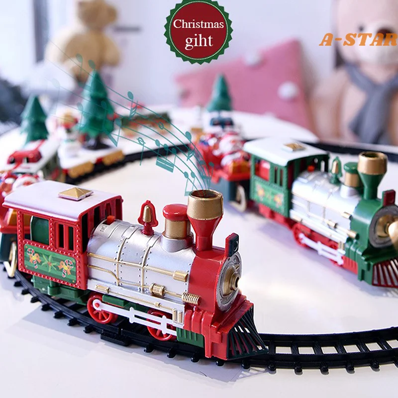 Electric train children's toy Christmas tree decoration train track frame train car with sound and light track car battery model