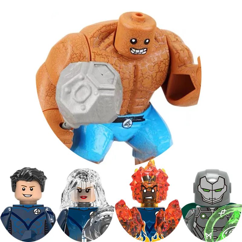 Cartoon Movie Fantastic Four Thing Invisible Woman Mr. Fantastic Human Torch Model Building Blocks Enlighten Toys For Children