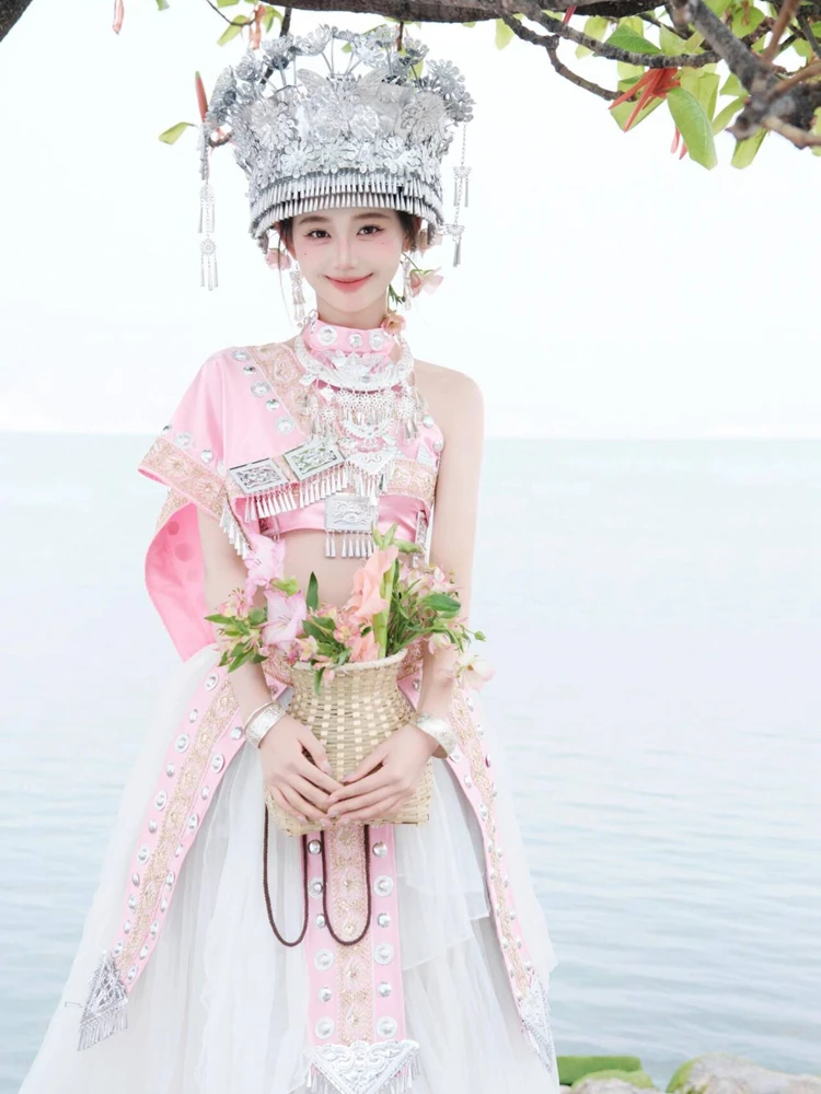 

2026 Summer Pink Ethnic Miao Women's Ensemble High-End Photography Portrait Clothing Han Ethnicity Hu/Ni Style Tang Suit