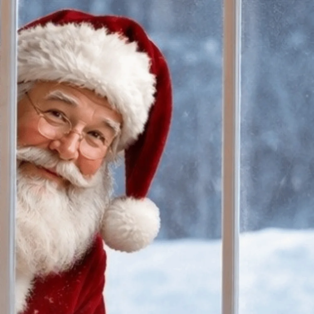 2D Flat Static Cling Window Sticker Double-Sided Visible Reusable Peeking Santa Claus No Residue Removable Mirror Cling