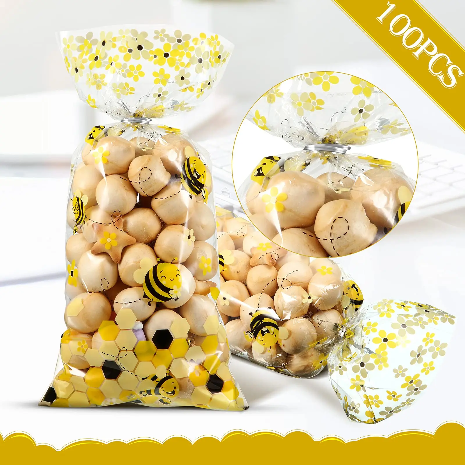 10-50 stücke Biene Zellophan Geschenkt üten Kunststoff Candy Bag Biene Thema Baby party Geburtstags feier Dekoration – Detail 3