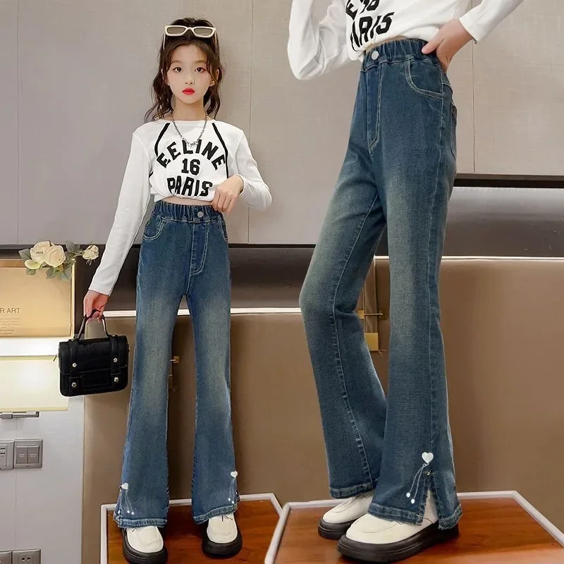 2024 New Arrival Kids Jeans for Girls for Girls with Trendy Designs Fashionable Bell Bottom Pants