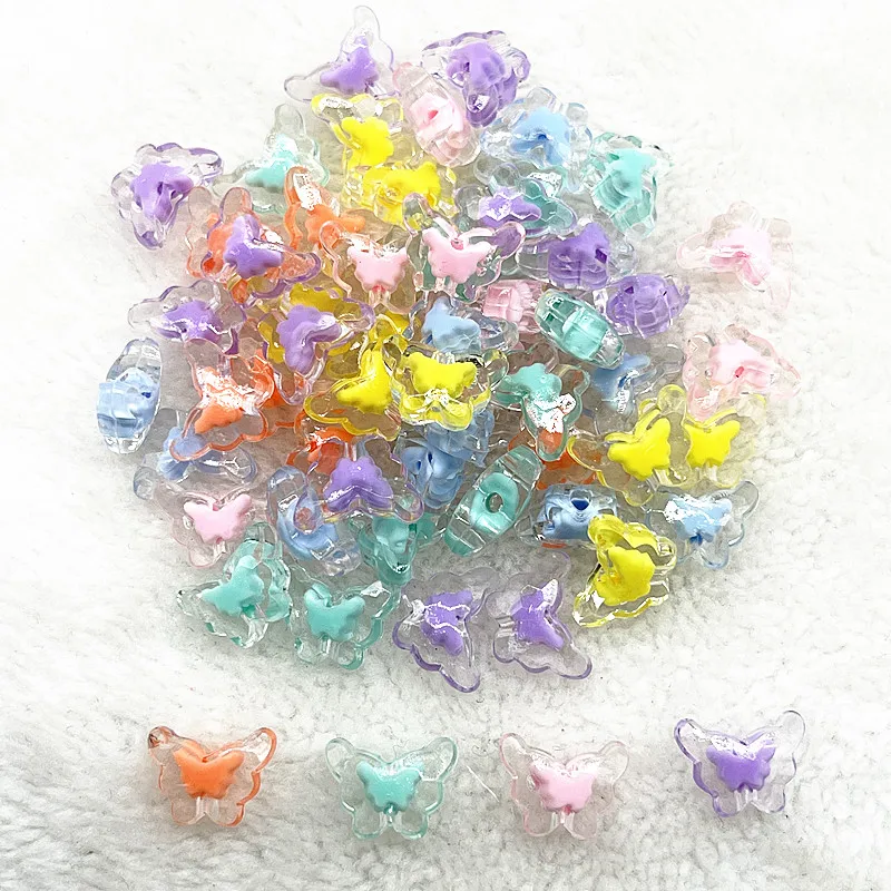 30pcs 15mm Matte/Transparency/AB Colour Acrylic Butterfly Beads Loose Spacer Beads for Jewelry Making DIY Bracelets Accessories