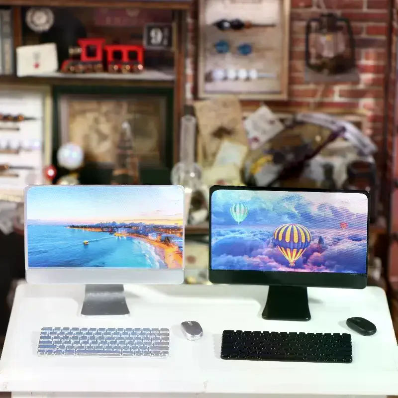 Dollhouse Mini Laptop Computer Keyboard Mouse Kit Dollhouse Office Study Room Decor Accessories Micro Scene Pretend Play Toys