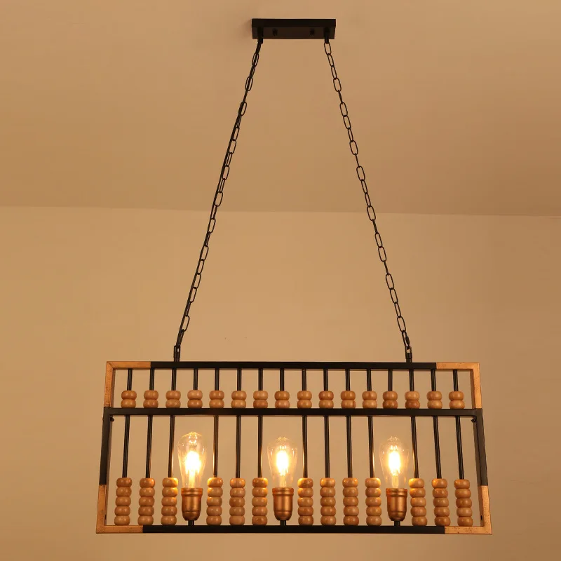 Industrial Vintage Loft Wood Abacus Chandelier Restaurant Coffee Shop Bar Creativity Boat Wooden Lamps Personality Headlights