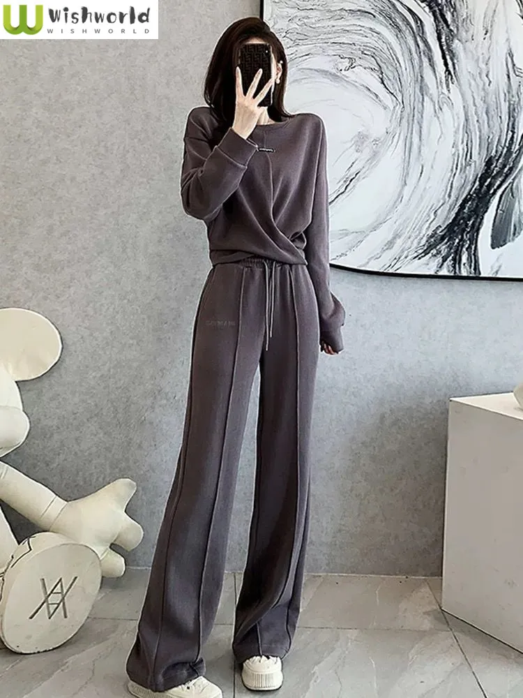 

Spring and Autumn New Fashion Trend Personalized Temperament Wide Leg Pants Sports and Leisure Two Piece Set