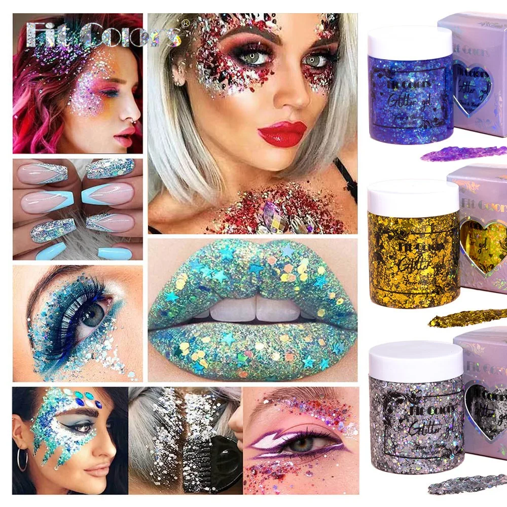 100ml Glitter Gel Eye Shadow Liquid Face Body Large Sequin Gel Multifunctional Colorful Loose Sequins Cream Party Decoration