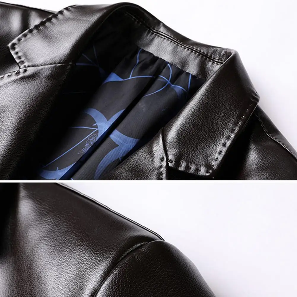 Men\'s Leather Suit Jacket Button Cuffs Lapel PU Jackets Spring Autumn Men Jacket Fake Leather Men Coat Mens Clothing