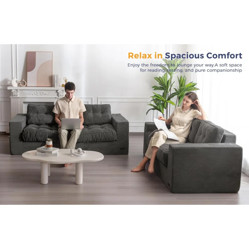 Sofá de 3 lugares para sala de estar, sofá desossado com almofada e encosto capitonés, sofá de chão estofado com braços,