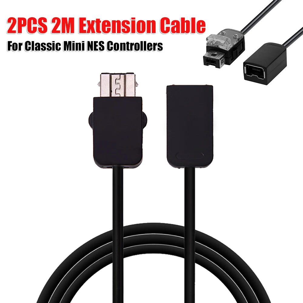 2pcs Extra Long 2M/6.5FT Extension Cable for Nintendo Classic Mini NES Controllers for Wii Cord with Nickel-Plated Plug