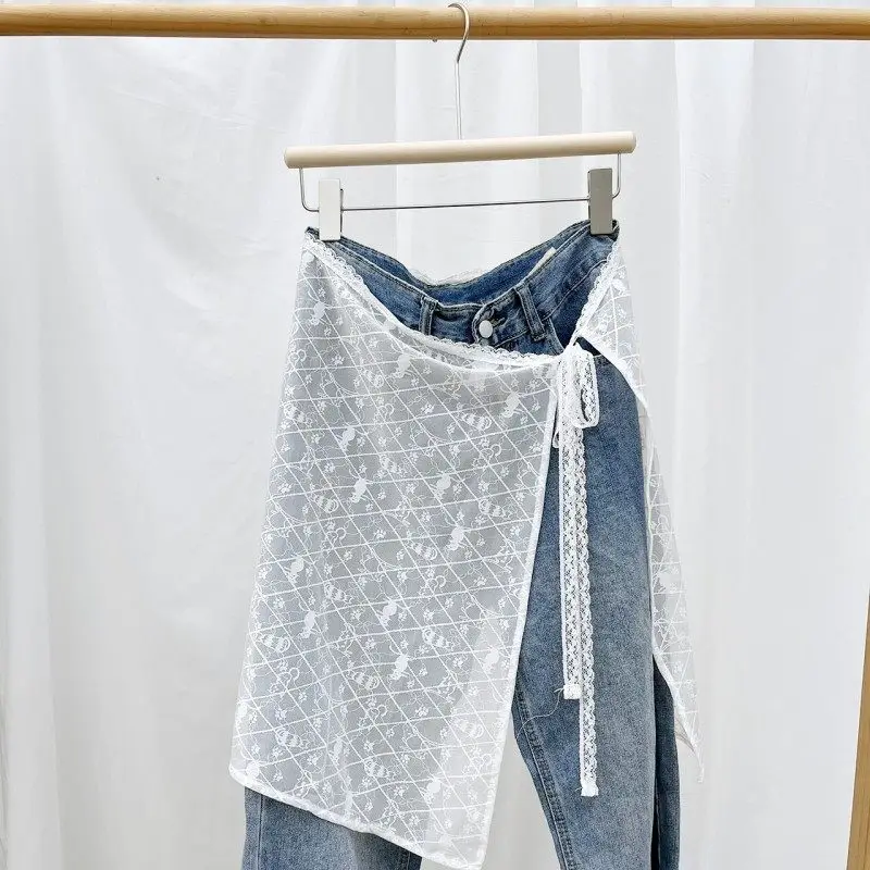 White Lace Skirt Curtain Layered Women's Half Skirt Cover up Korean Style Butt Covering Short Skirt City Walk PVC Fabric