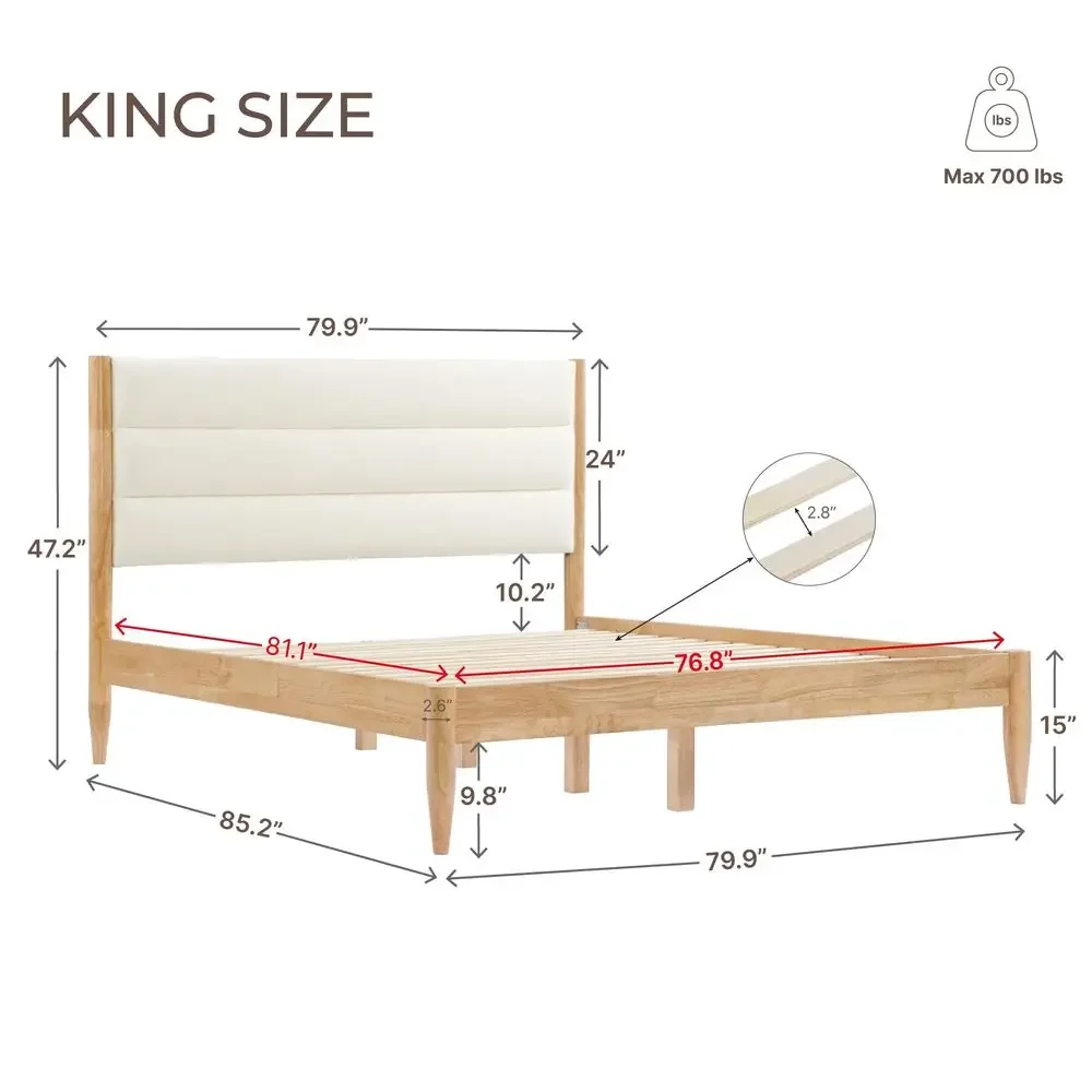 Wooden Bed Frame with Upholstered Headboard