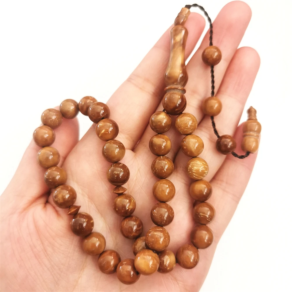 ไม้ธรรมชาติ Kuka Tasbih 9มม.33ลูกปัด Man 'S Misbaha มุสลิมสวดมนต์ลูกปัดคู่มืออิสลาม Rosary