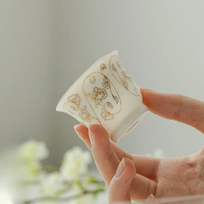 Zaiyan Sizao Lotus Scroll Mutton Fat Jade White Porcelain Tea Cup Aroma Cup Guest Cup Home Decor  Ceremony Decoration