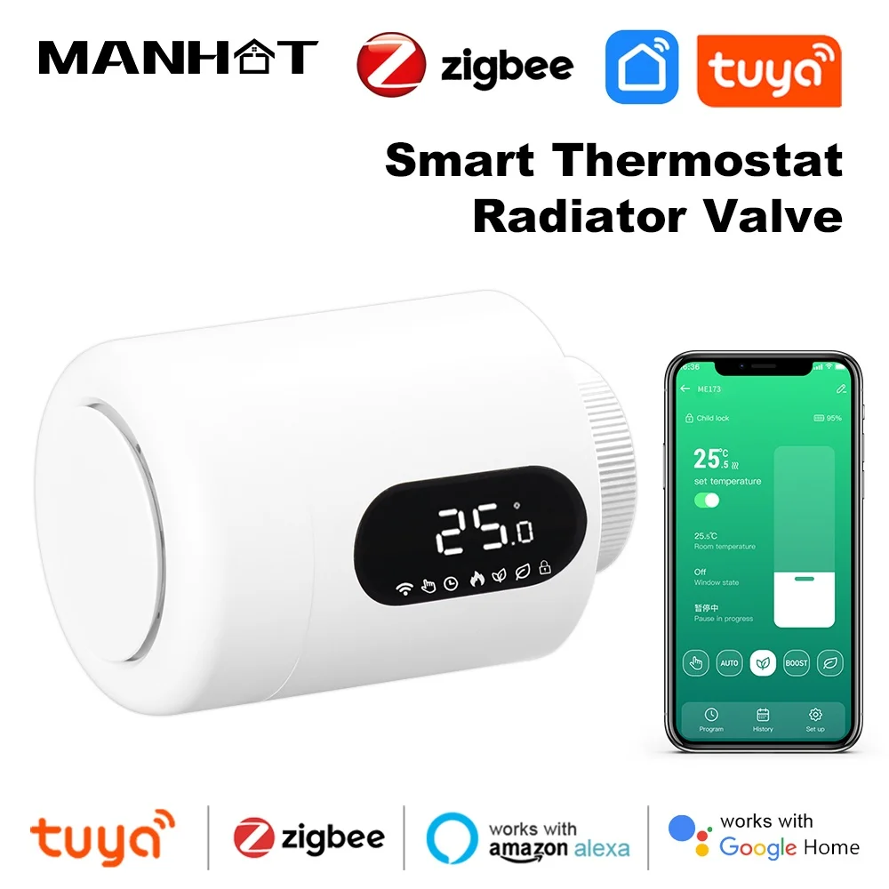 

Manhot ZigBee 3,0 TRV термостат Tuya приводной клапан радиатора умный программируемый регулятор температуры для Alexa Google Home