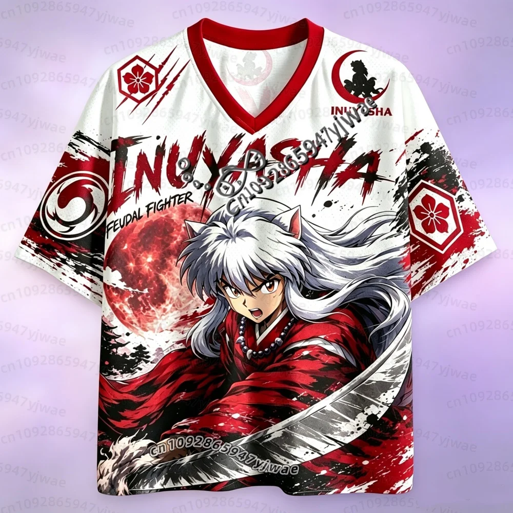26 Herren Damen Anime 3D-Druck Jersey Inuyasha Kikyō Sesshōmaru Anime-Charakter Kurzarm V-Ausschnitt T-Shirt Locker Sitzendes Herren-T-Shirt – Detail 5