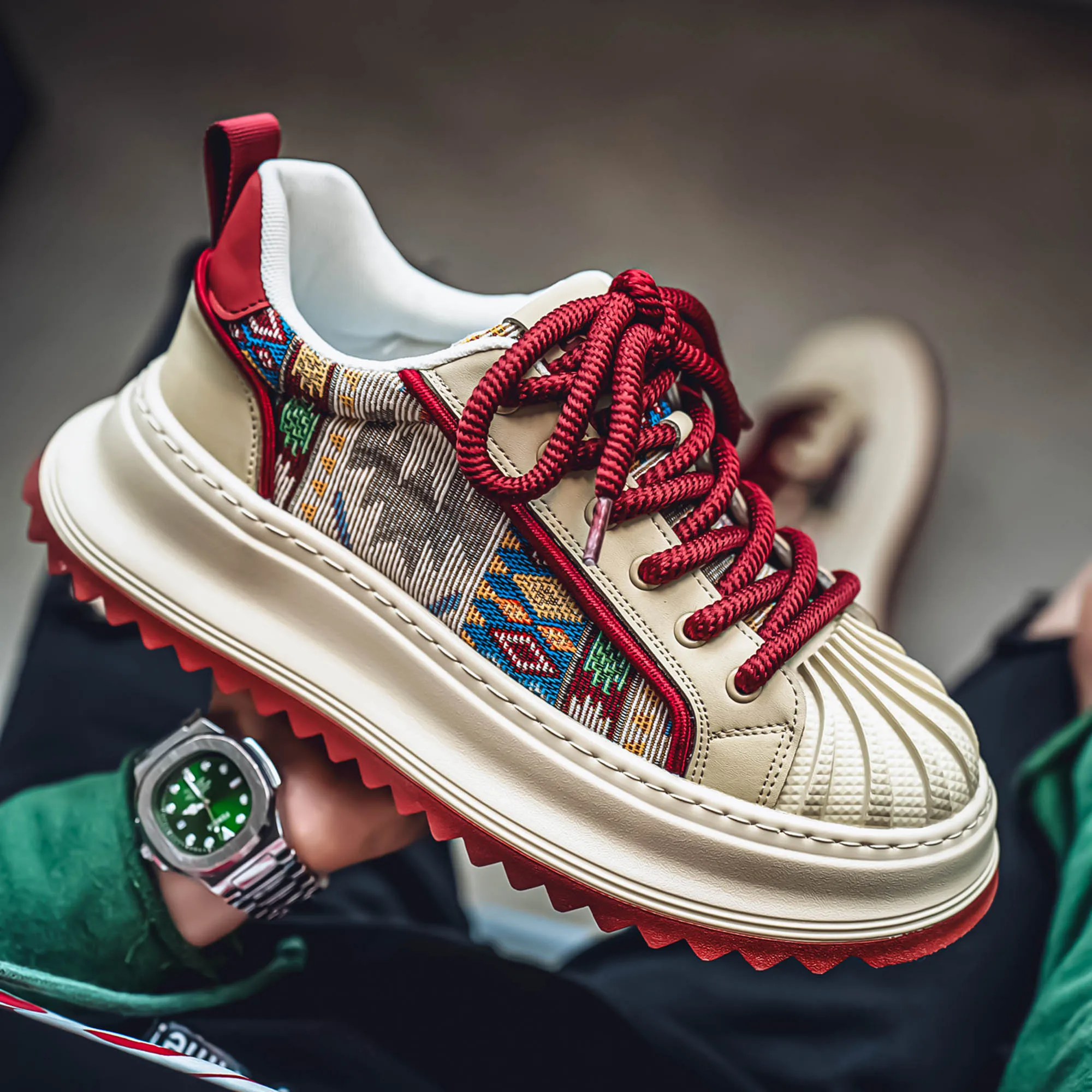 

Chunky Sneakers Mens Fashion Designer Shell Toe Casual Shoes Height Increased Flat Platform Board Shoes Zapatillas Hombre