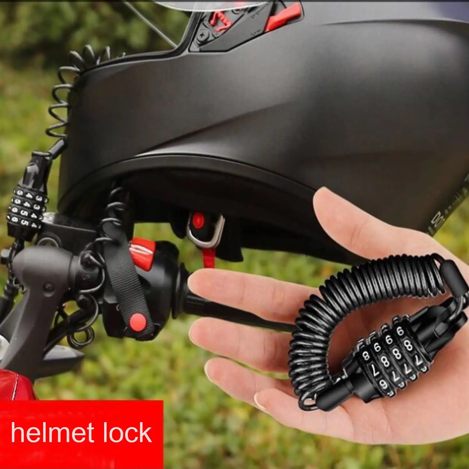 Motorcycle Bicycle Anti-Theft Chain 4-Digit Password Combination Helmet Lock Safety Portable Cable Lock Durable Wire Rope