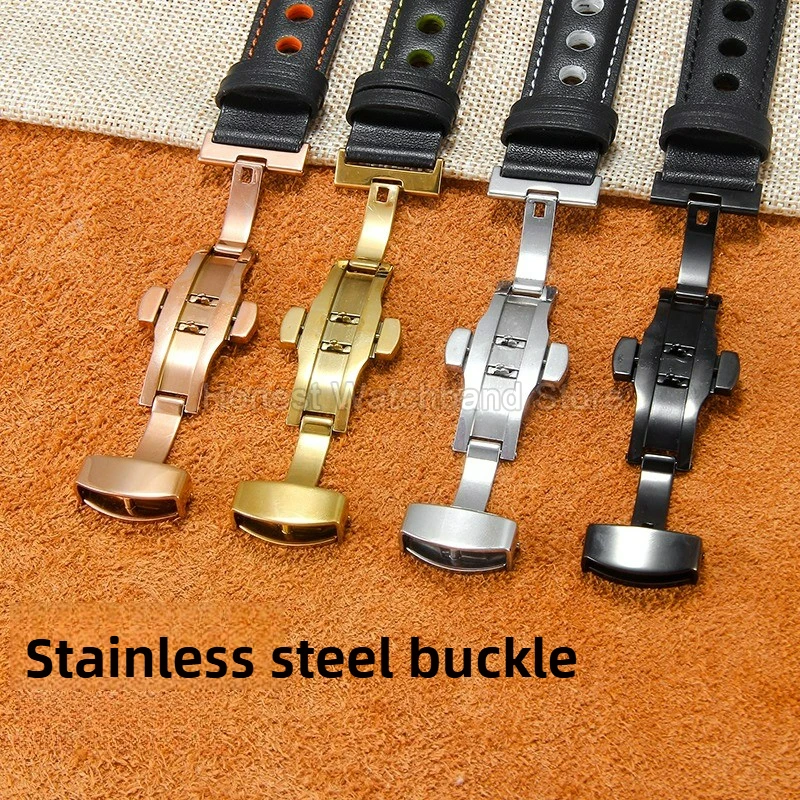 حزام ساعة من الجلد الطبيعي المثقوب مشبك قابل للطي لتيسو T-Race T91 T044430A T100.427 واجهة مسطحة ماصة للرطوبة