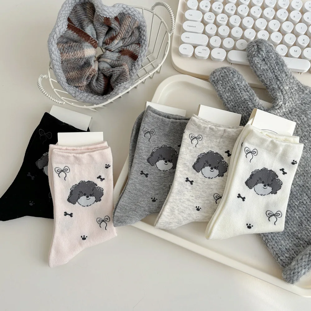 

1 Pair High Spring Autumn Japanese-Style Cute Puppy Mid-Calf Socks for Girls Cotton Socks Woman with Print 2026 Women's Socks