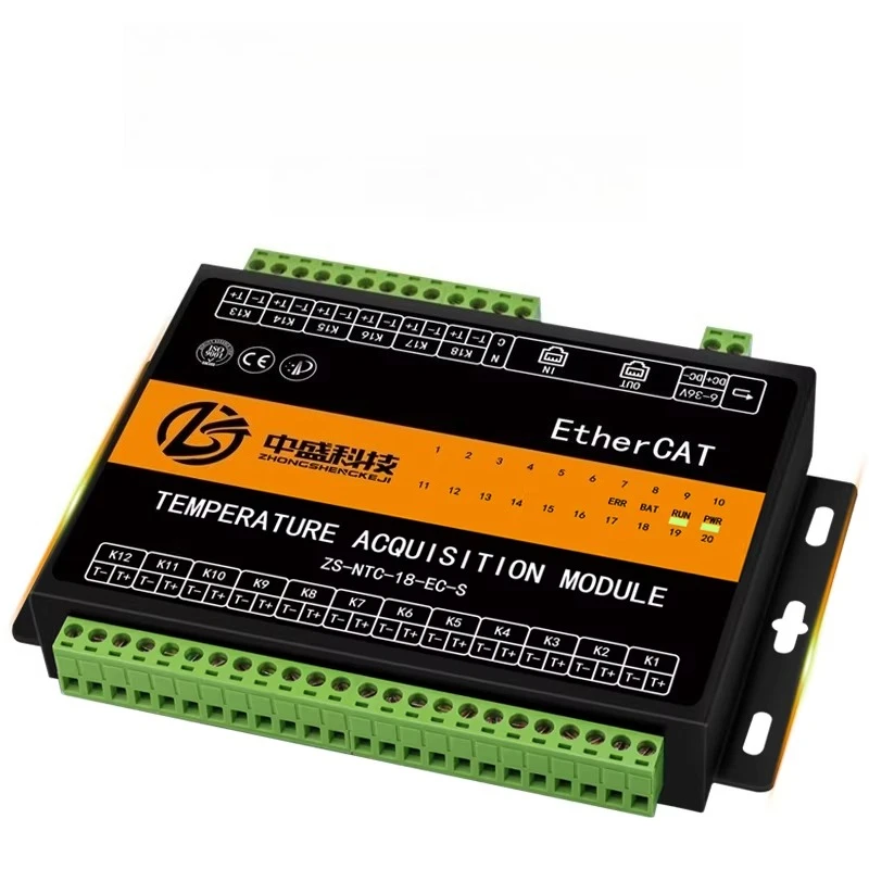 

EtherCAT Remote Distributed IO Temperature Acquisition Module PT100 Thermal Resistance K-type NTC Ethernet Port ZS-NTC-18-ES-C