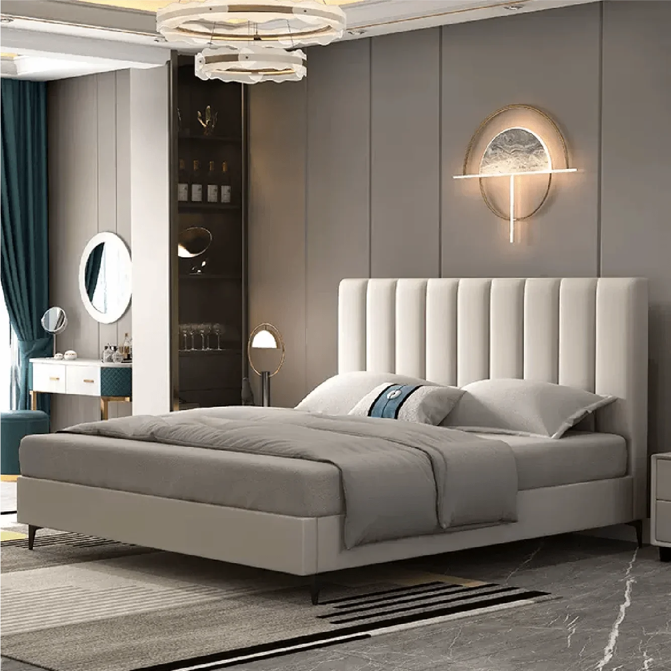 

ABCModern Luxury High Box Leather King Size Furniture Bed Customizable Wooden Frame Folding Style for Home or Hotel Use