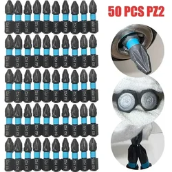50Pcs 25mm PZ2 PZ1 PH2 S2 Alloy Steel Screwdriver Bit Sets for Drill Impact Screwdriver Hex Magnet Professional Work Tools