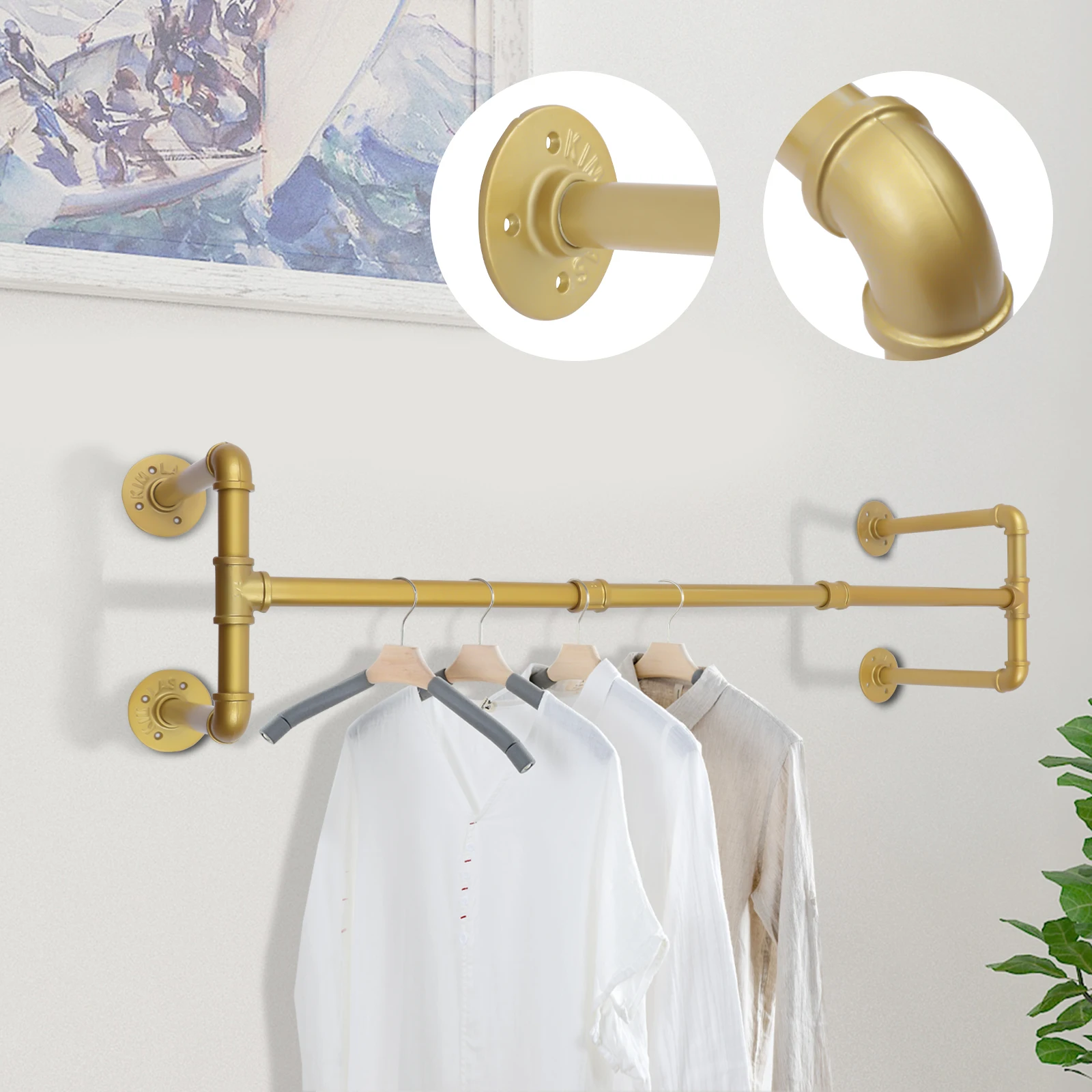 Wall-Mounted Clothes Rack Industrial Pipe Clothes Hanging Bar Space-Saving Hanging Clothing Rack Multi-Purpose Hanging Rod