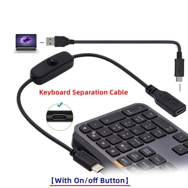 With 501 Key Switch Controller 3A 22AWG Copper 30V Micro USB Type-c Power Male to Female Extension Cable