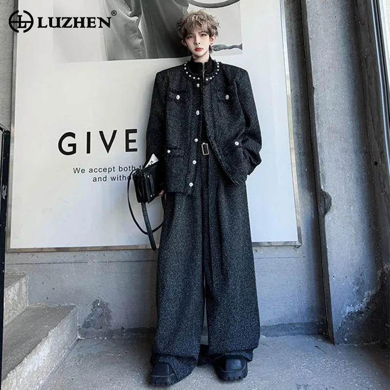

LUZHEN Luxury Elegant Original Two-piece Sets 2025 Autumn New Fashion Baggy Wide Leg Casual Pants Pearl Decorate Jacket JY4287