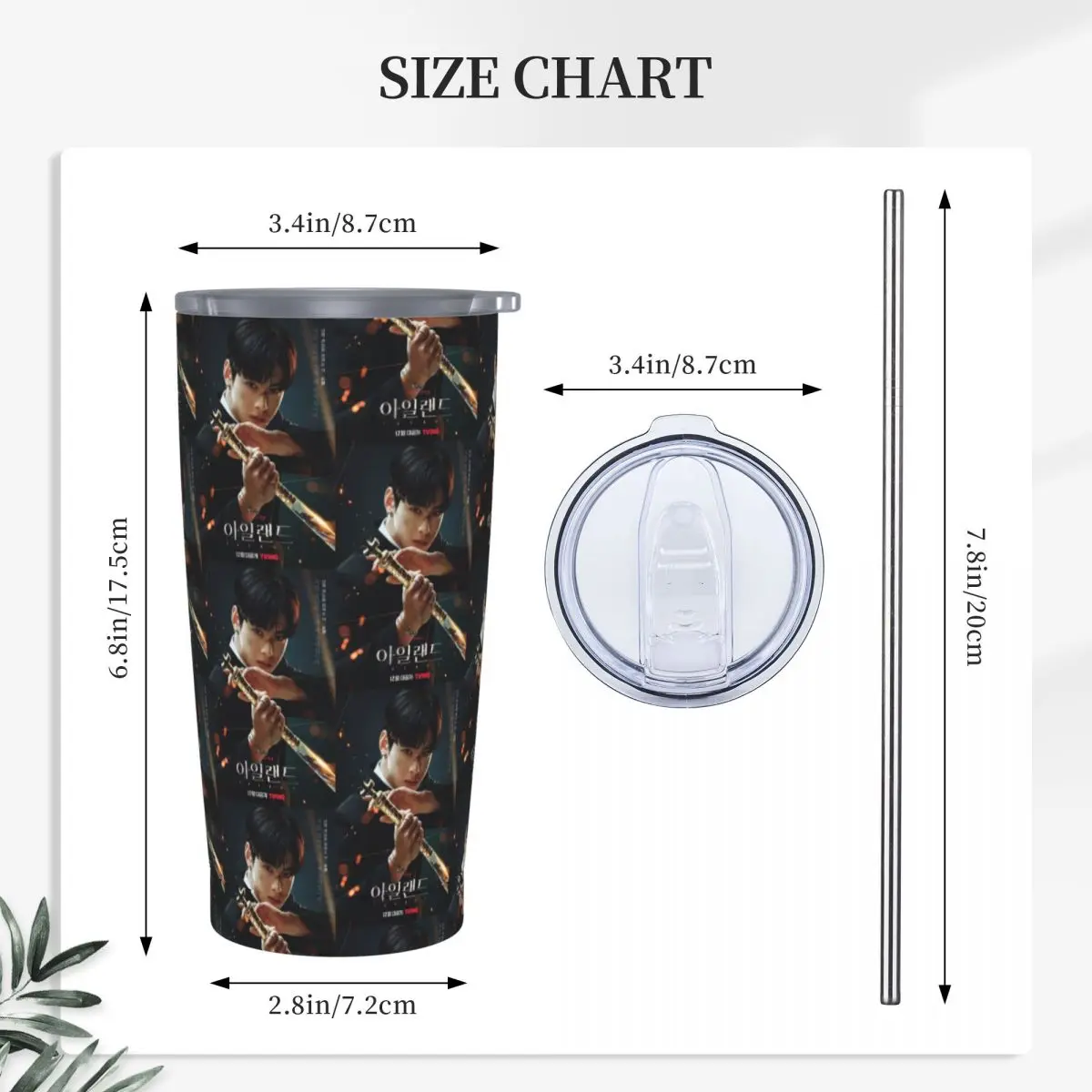 Cha EunWoo Kpop Astro Stainless Steel Tumbler Vacuum Insulated Mug Thermal Cold Cup Straws With Lid 20oz
