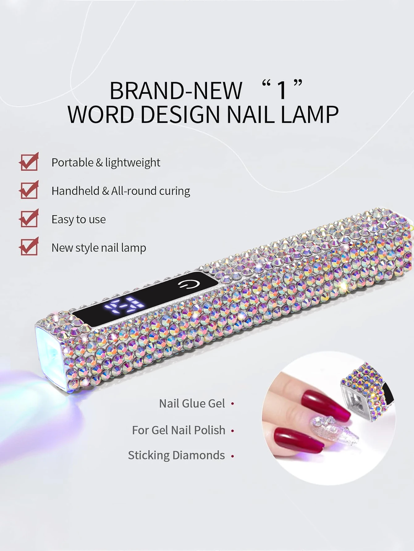 Mini Handheld UV Led Nail Lamp With Diamonds Portable Nail Dryer For Curing Gel Polish With Display Manicure Machine