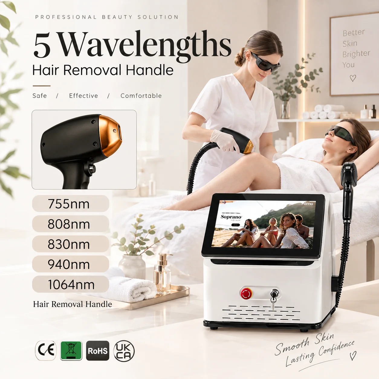 Portable 5 Wave Diode Laser Hair Remover 10‑Bars FAC Fast‑Axis Collimation Ice Point Painless Hair Removal For Beauty Clinic