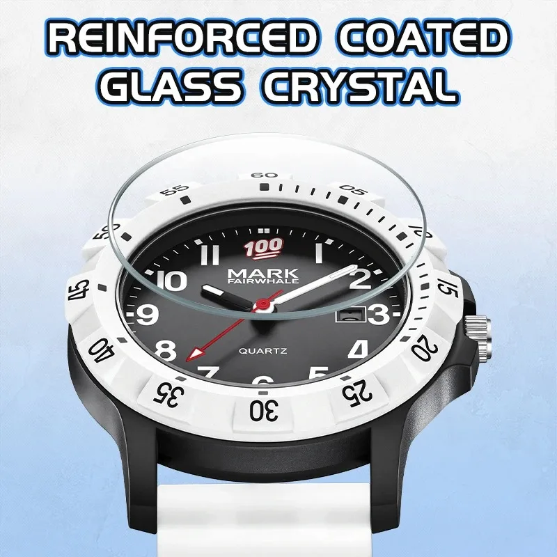 MARK FAIRWHALE Fashionable Student Watch 5075 Men's Quartz Watch Date Soft Silicone Strap Lightweight ABS Case Wristwatch