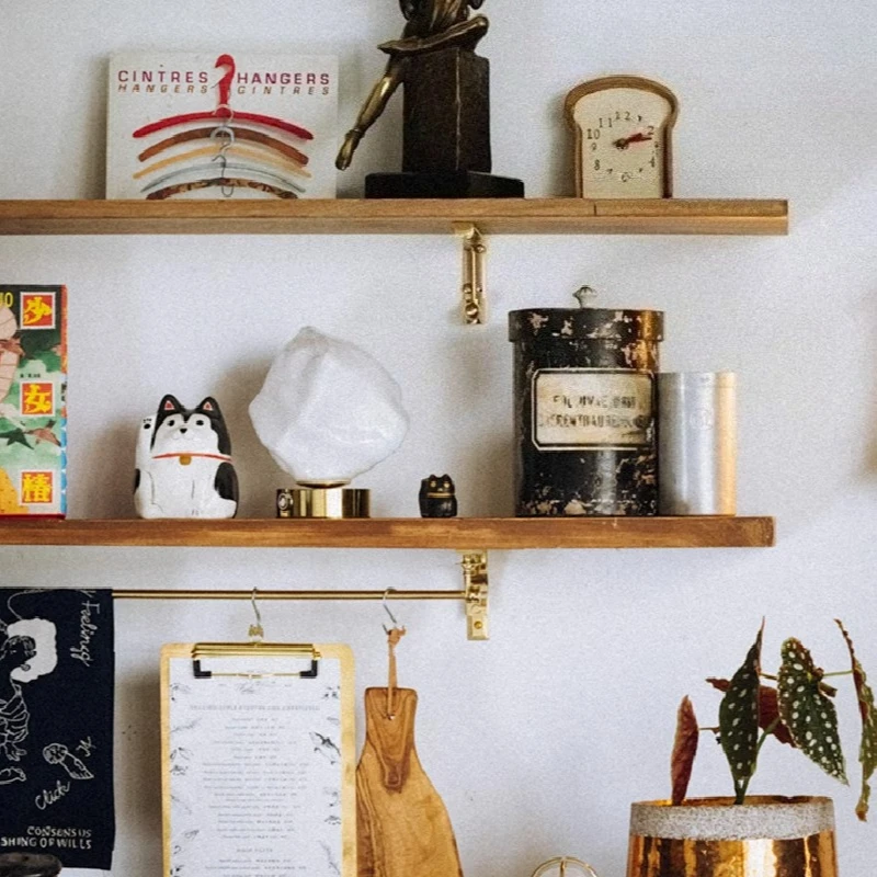Retro Brass Triangular Layer Board Bracket Shelf Wall Mounted Vintage Heavy Duty Brass Bracket Metal Hanging Brackets Home
