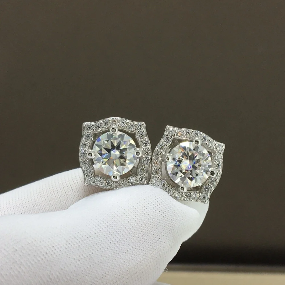 S925 2 Carats Natural Moissanite Diamond Cube Earrings Fashion Elegance Jewelry Birthday Crystal Women Mature Charm Gift 1Pair