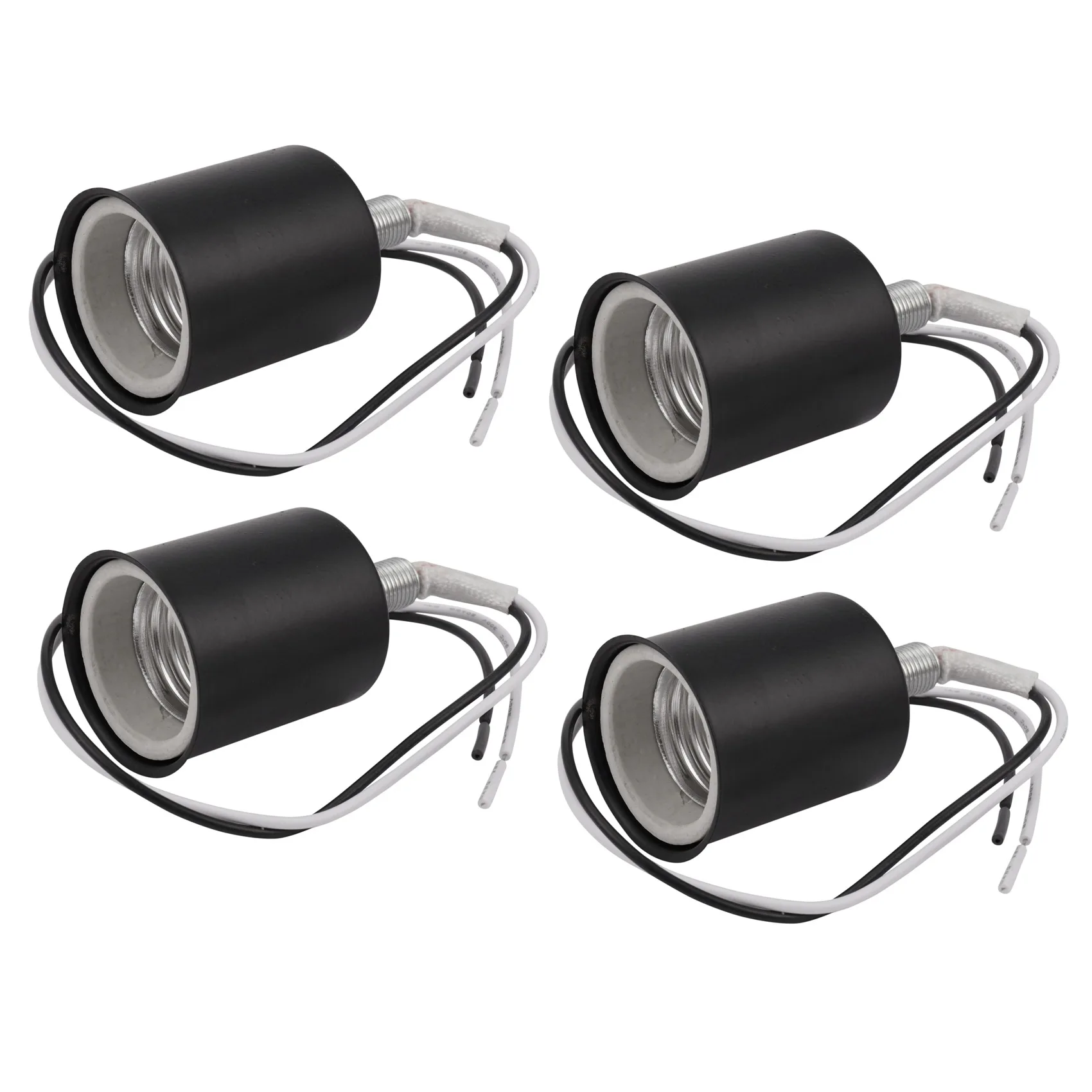 4X E27 Ceramic Screw Base Round LED Light Bulb Lamp Socket Holder Adapter Metal Lamp Holder with Wire Black