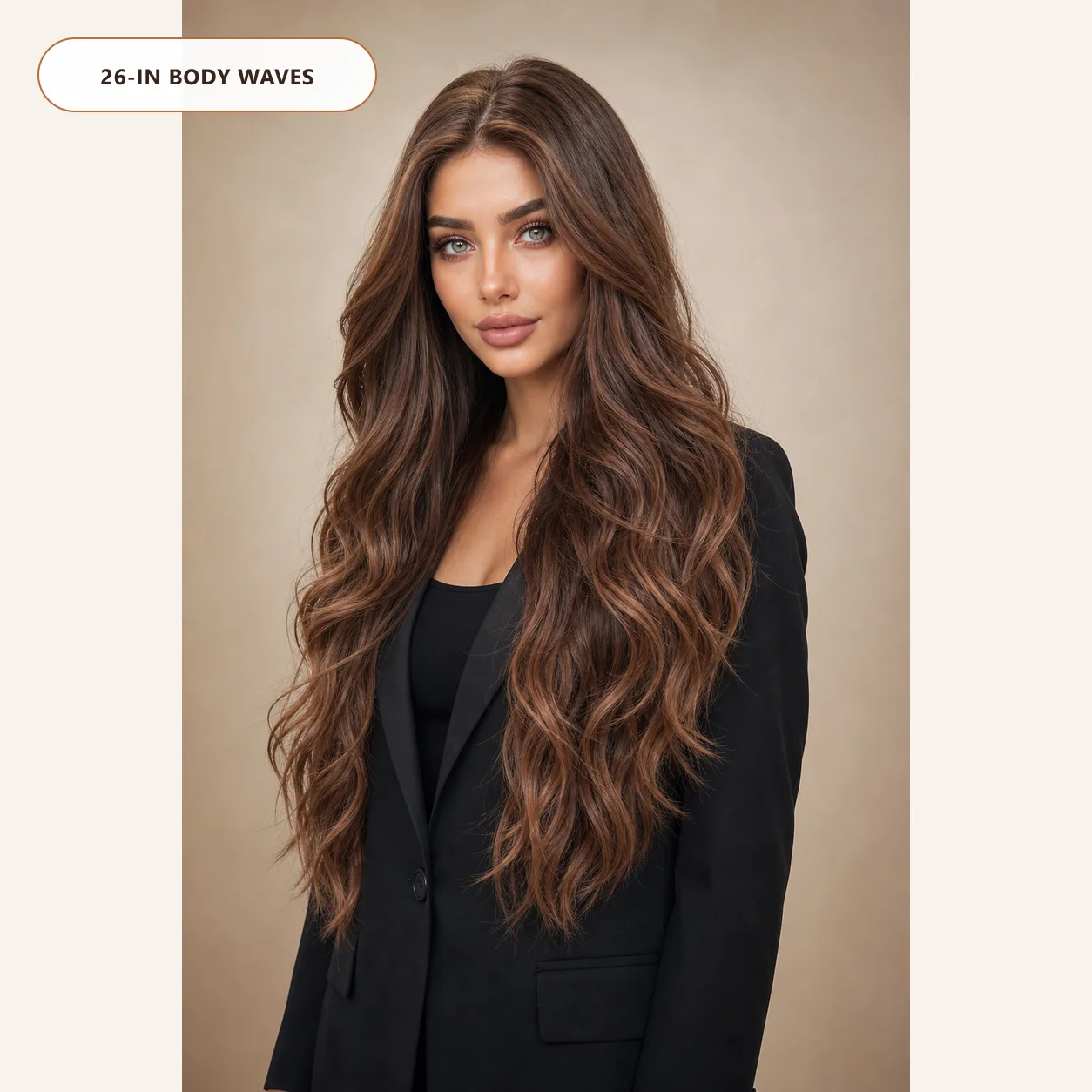 26 Inch Chestnut Brown 13x6 Lace Frontal Synthetic Wigs Body Wave Pre Plucked Glueless Natural Hairline Wigs for Women