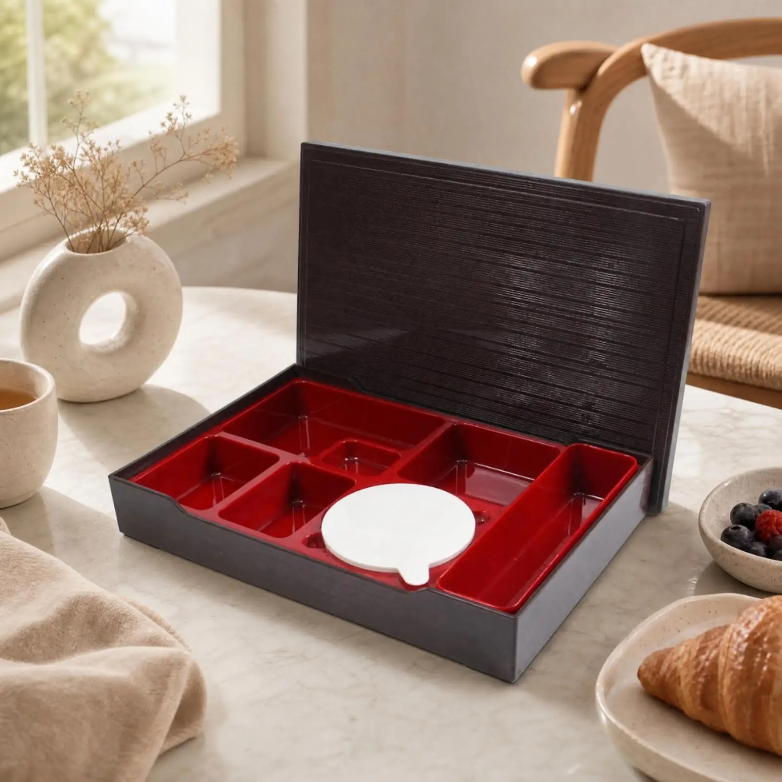 Compartmented Lunch Box with Inner Tray 3.1-4 L Capacity Rectangular Lunch Box with Lid Compartment Food Container Single-Layer